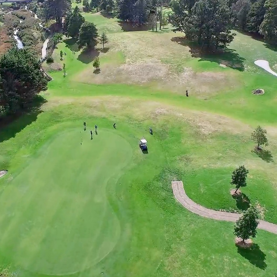 Aerial view of golf course.