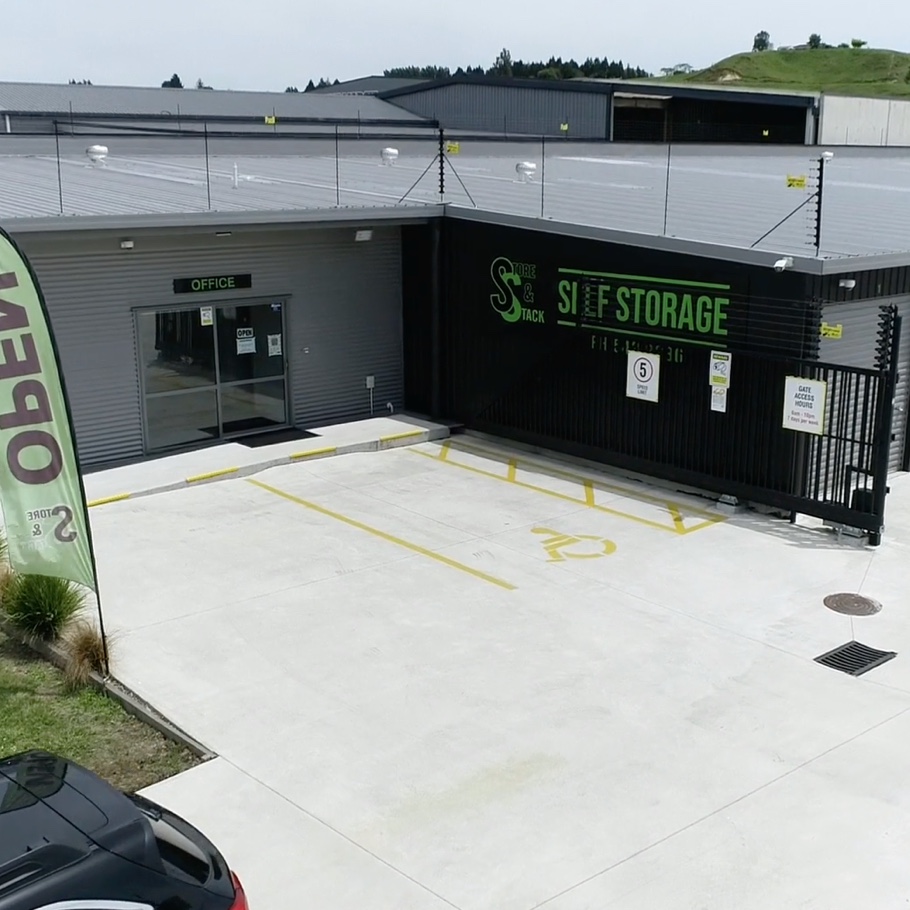 Aerial view of Store and Stack Self Storage building.