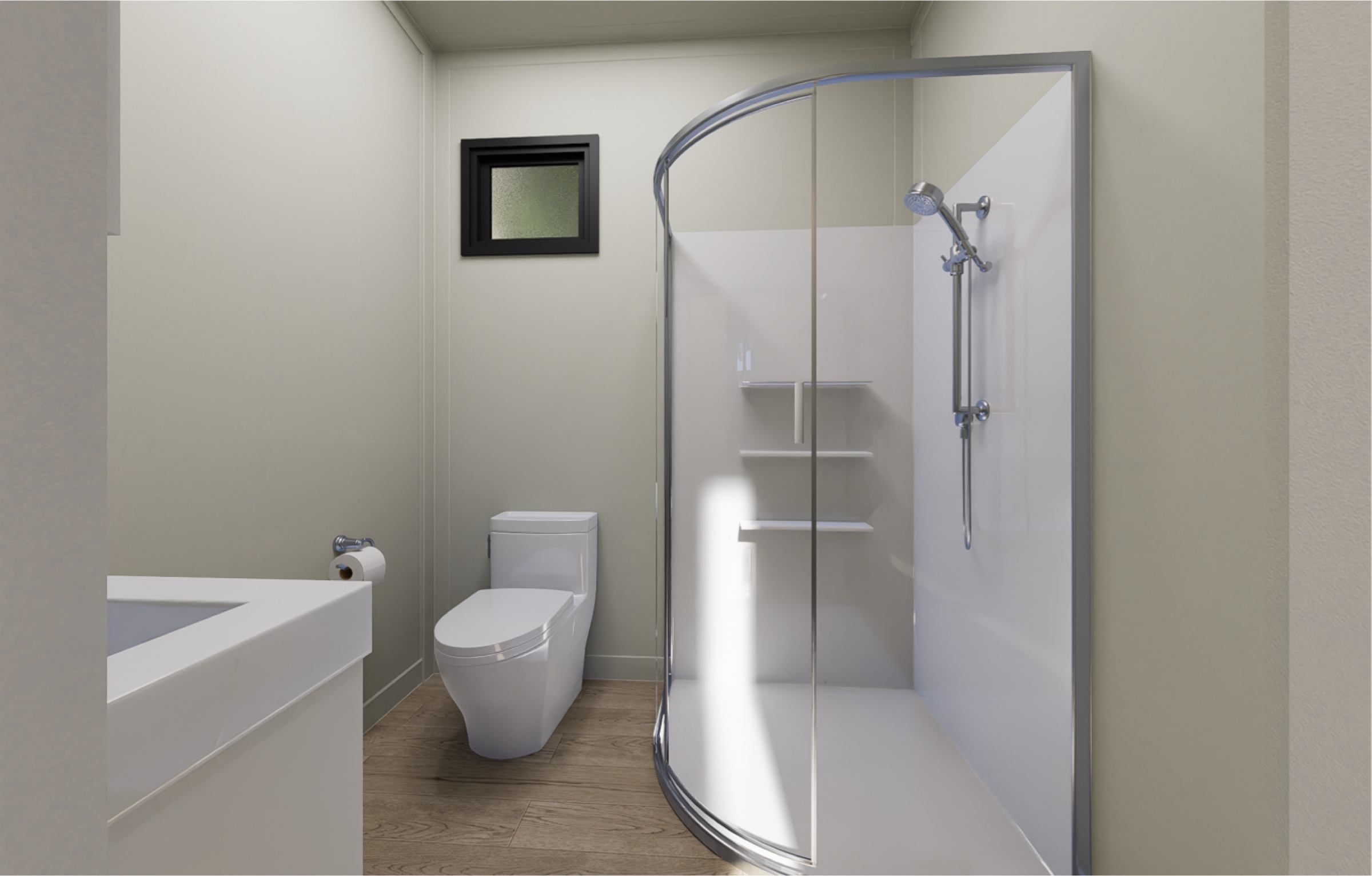 Sleek bathroom in a Podlife home.
